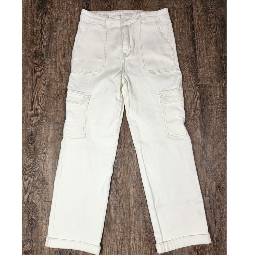 Risen Jeans Womens Off White Cargo Wide Leg Pants High Rise Utility Size 11 30W